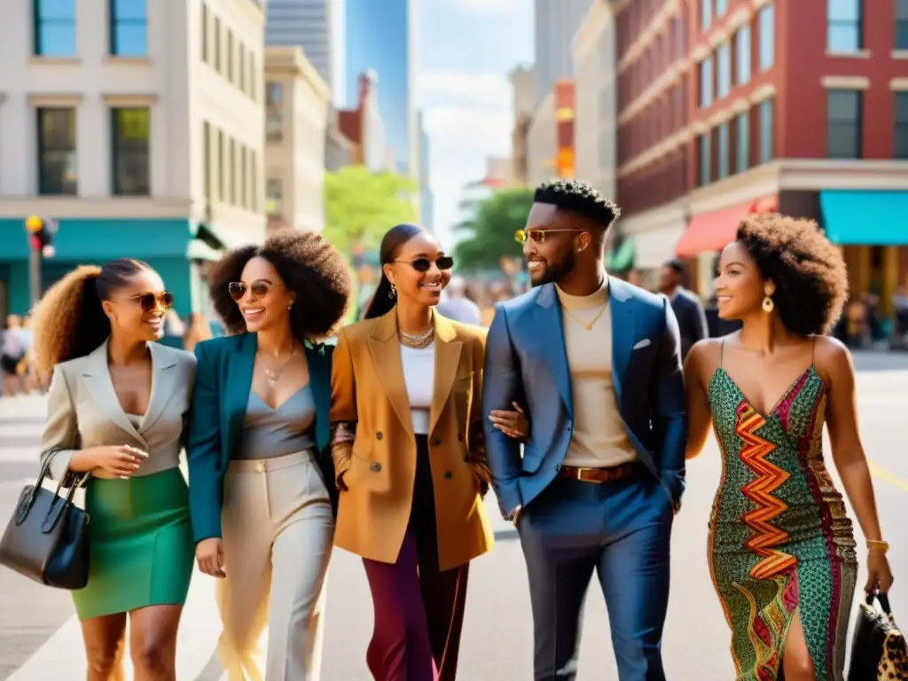 Un vibrante grupo de personas con estilos de moda únicos y expresiones de confianza en una concurrida calle de la ciudad