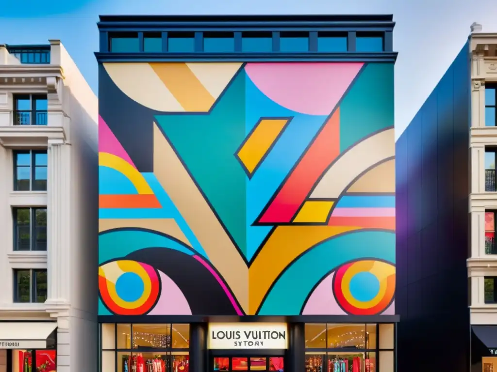 Vibrante mural graffiti en tienda Louis Vuitton muestra colaboración con artistas contemporáneos en la ciudad