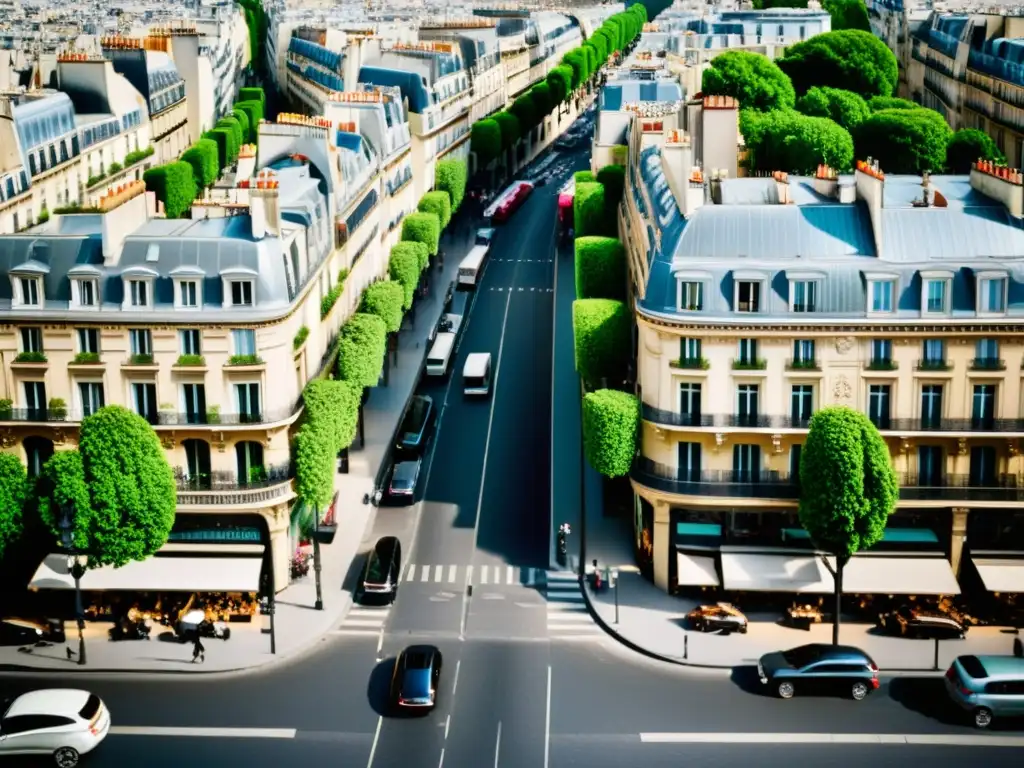 Vista aérea de París, la moda y el legado de alta costura impregnan la elegante arquitectura y la vibrante atmósfera de la ciudad