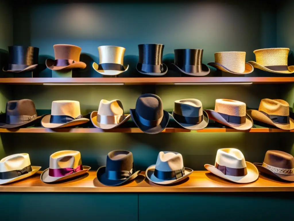 Vitrina de museo con sombreros históricos destacando la importancia cultural y evolución de la moda en diferentes sociedades