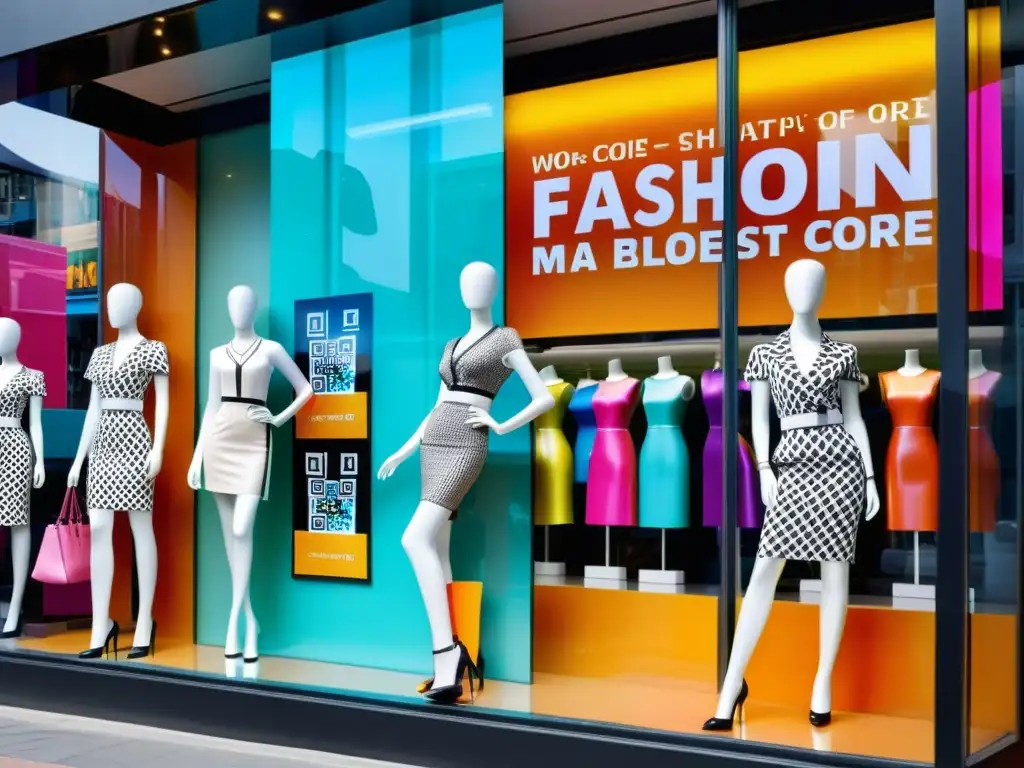 Vitrina de tienda de moda con maniquíes y marketing móvil