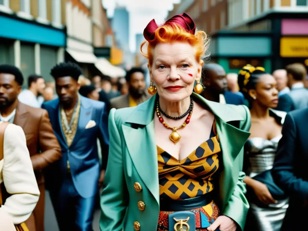 Vivienne Westwood en la ciudad, rodeada de personas con sus diseños icónicos