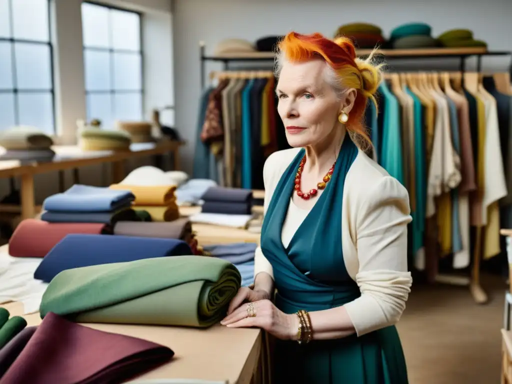 Vivienne Westwood en su estudio de diseño, trabajando con materiales sostenibles y éticos